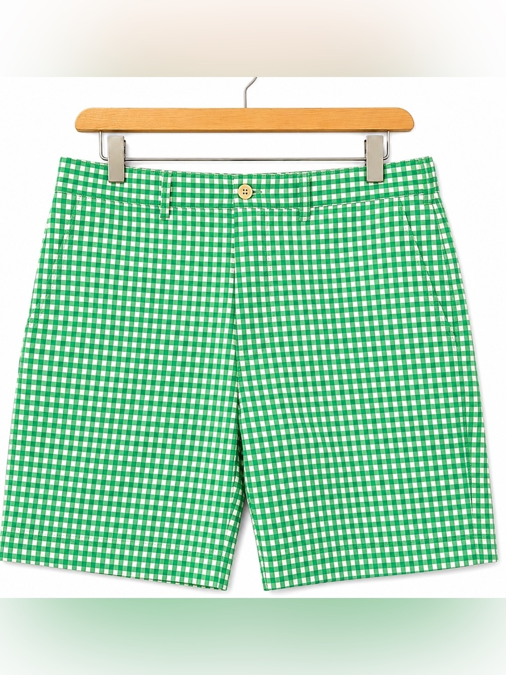 Polo Golf Ralph Lauren Men's 40 Green Gingham Cotton Flat Front Golf Shorts